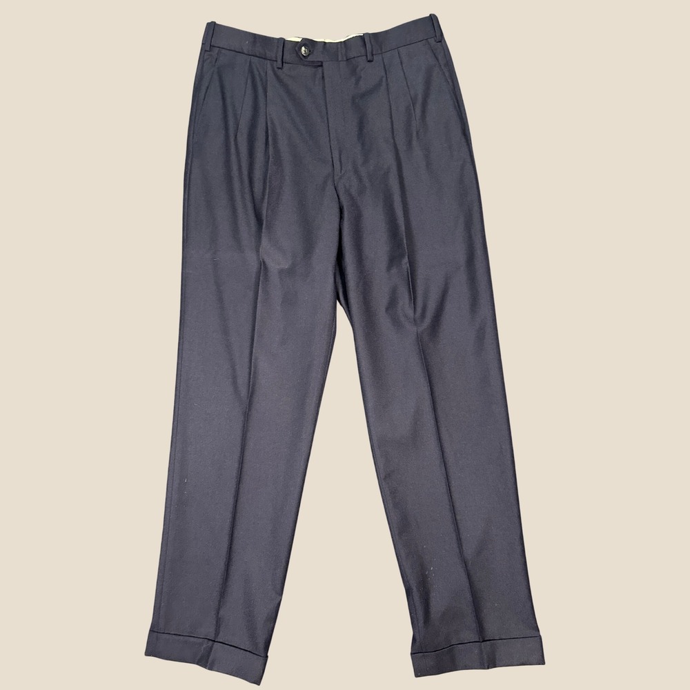 JB Britches Winston Navy Wool Cashmere Pleated Cuffed Dress Pants Mens 36R Italy